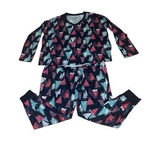 Women’s Christmas Tree Pajamas, soft, Navy, Large